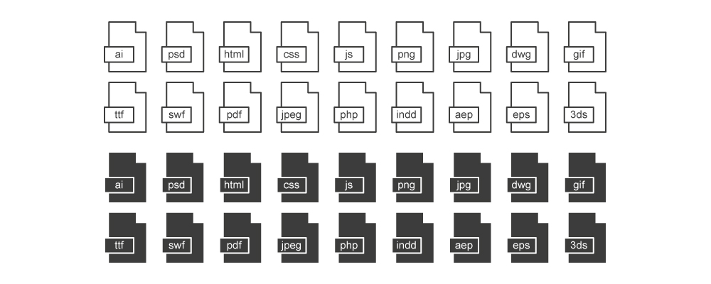 Designer Minimal File Extension Icons - vector