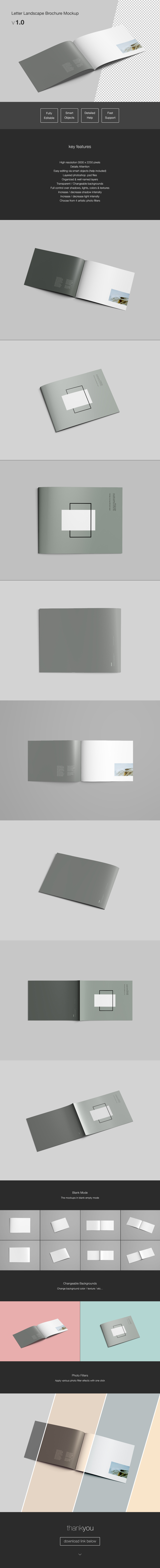 Letter Landscape / Horizontal Brochure Mockup